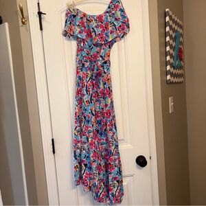 Vibrant Floral Ruffle Maxi Dress